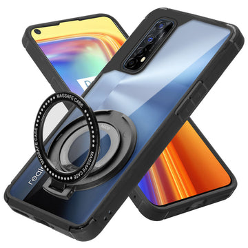 Silicone Frame Transparent Hard Back With Holder Kickstand Case For Realme 7 4G
