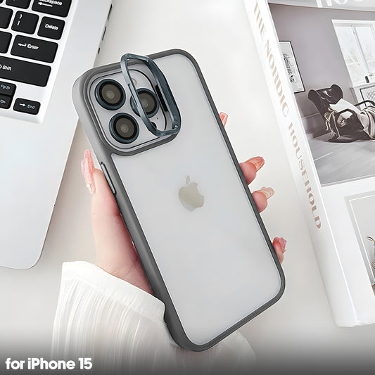 Transparent case with camera ring stand lens protector Back cover for Apple iPhone 15