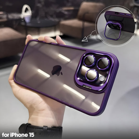 Transparent case with camera ring stand lens protector Back cover for Apple iPhone 15