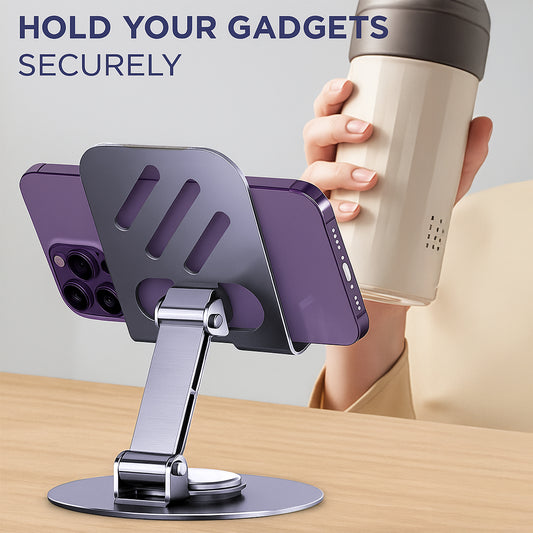 Collapsible Telescopic Bracket Stand for Mobile & Tablet, 90° Adjustable Angle, 360° Rotatable, Carbon Steel