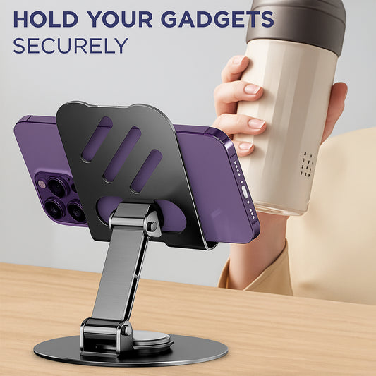 Collapsible Telescopic Bracket Stand for Mobile & Tablet, 90° Adjustable Angle, 360° Rotatable, Carbon Steel