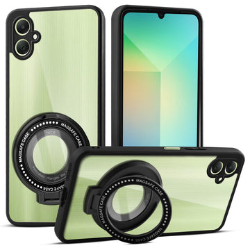 Transparent Back Cover with Silicone frame Matte Ring Holder Kickstand Case For Samsung A06 5G