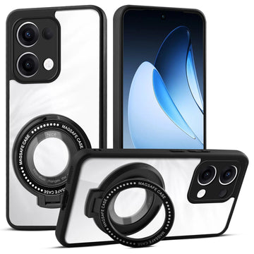 Transparent Back Cover with Silicone frame Matte Ring Holder Kickstand Case For Oppo Reno 13 5G
