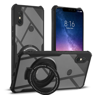Premium Acrylic Transparent Case with Matte Ring Holder Kickstand Back Cover for Redmi Note 6 Pro