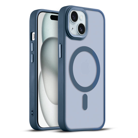 Textured Metal Ring Magsafe Back Case For Apple iPhone 15