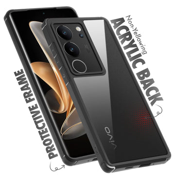 Silicone Frame Transparent Hard Back Cover for Vivo V29 Pro 5G