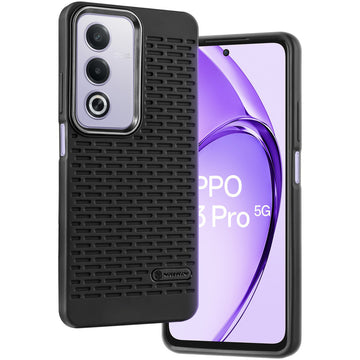 Soft Silicone Mobile Back Cover For Oppo A3 Pro 5G with Dash Type Groove and Matte Gray Camera Ring