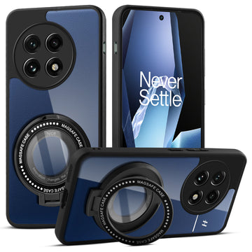 Transparent Back Cover with Silicone frame Matte Ring Holder Kickstand Case For OnePlus 13R 5G