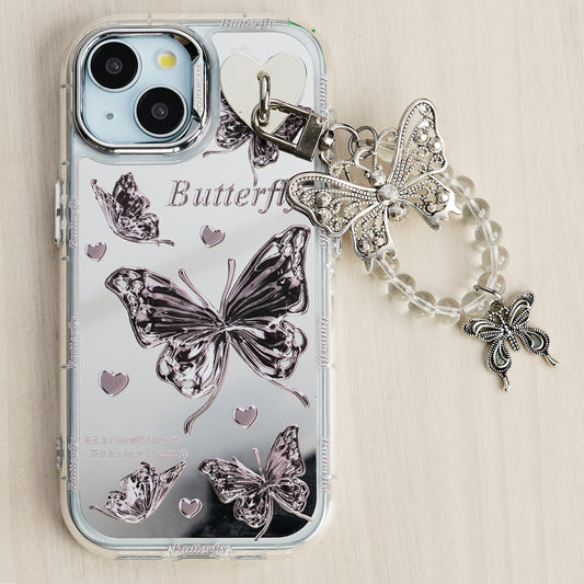 Luxury Mirror Back with Cute Butterfly Prints Back Cover for Apple iPhone 15