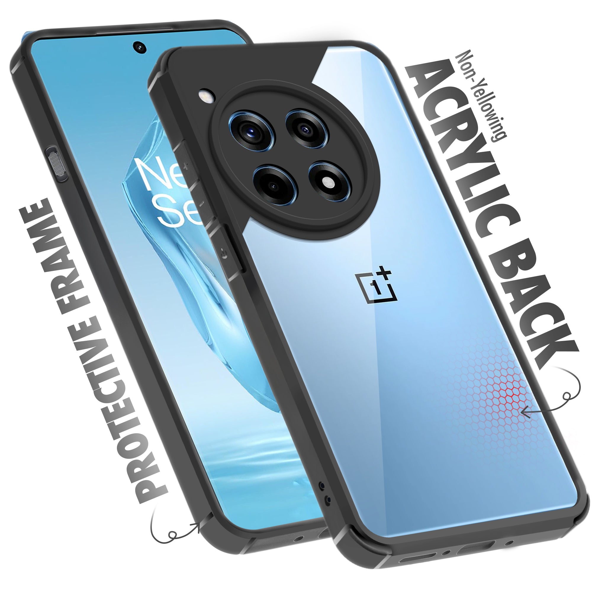 Silicone Frame Transparent Hard Back Cover for OnePlus 12R 5G