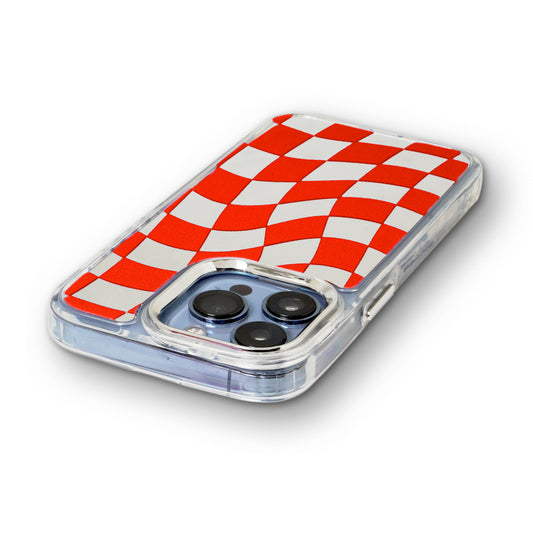 Mirror Checkered Pattern Back Cover with a Fur Pop Socket for Apple iPhone 15
