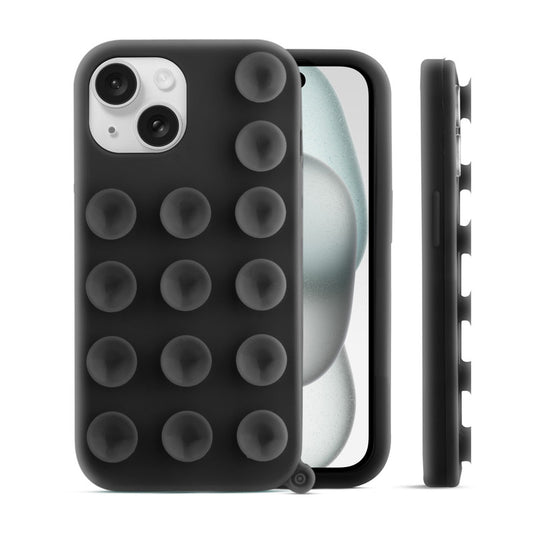 Glossy Colorful Liquid Silicone Comfort Grip Suction Case for Apple iPhone 15 with Soft Touch Matte Finish & Built in Suction Pads