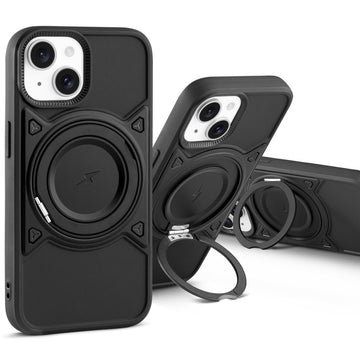 MagSafe Compatible with Metal Finish Ring Stand & Silicone Grip Back Case For Apple iPhone 15