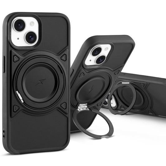 MagSafe Compatible with Metal Finish Ring Stand & Silicone Grip Back Case For Apple iPhone 15