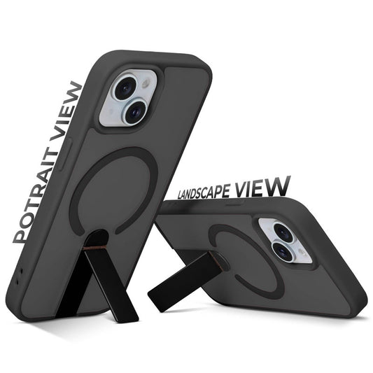 3-in-1 Frosted Back Case for Apple iPhone 15 with Magnetic Support, Vertical Stand & Silicone Grip
