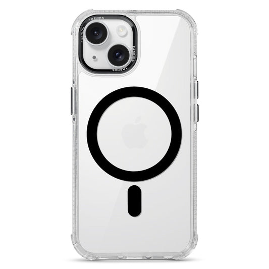 Premium Crystal Clear Hard Back Case For Apple iPhone 15 with Strong MagSafe Magnet & Colored Metal finish Ring Camera Protection