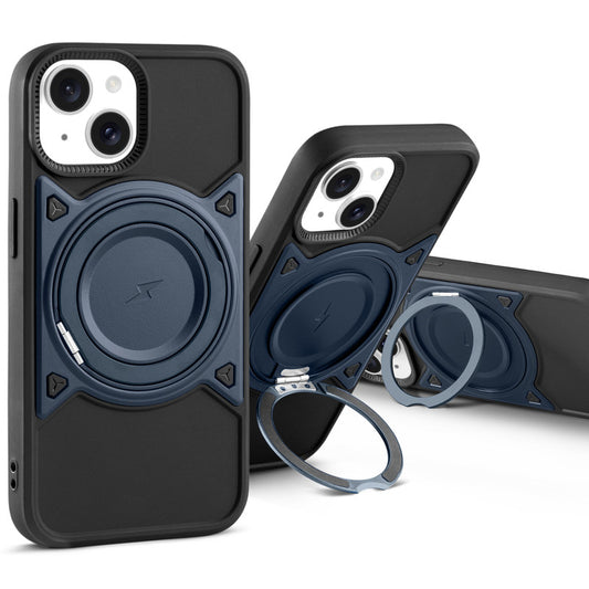 MagSafe Compatible with Metal Finish Ring Stand & Silicone Grip Back Case For Apple iPhone 15