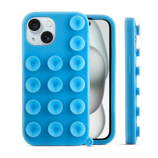 Glossy Colorful Liquid Silicone Comfort Grip Suction Case for Apple iPhone 15 with Soft Touch Matte Finish & Built in Suction Pads