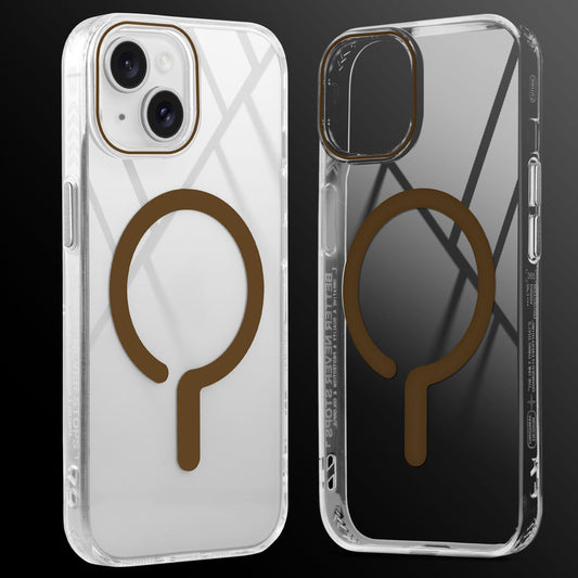 Crystal Clear Airbag Bumper MagSafe Compatible Back Case For Apple iPhone 15 with Metal Finish Buttons