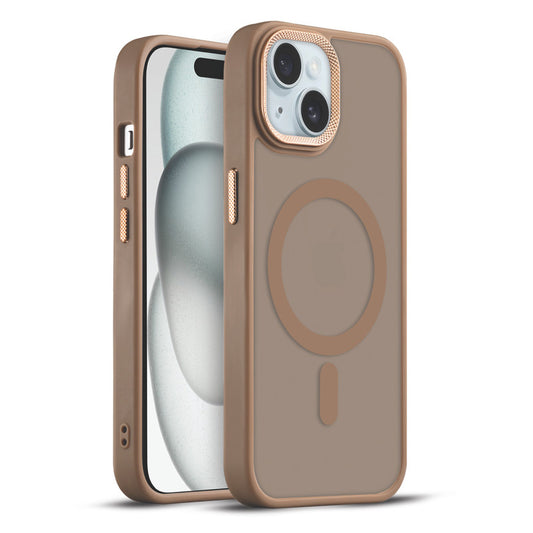 Textured Metal Ring Magsafe Back Case For Apple iPhone 15