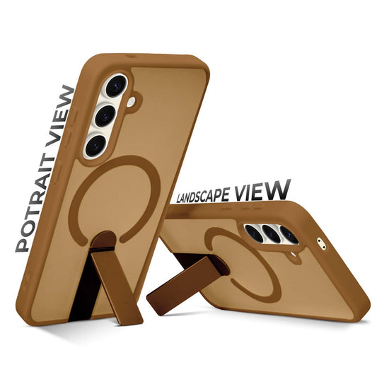 3-in-1 Frosted Back Case for Samsung S24 5G with Magnetic Support, Vertical Stand & Silicone Grip