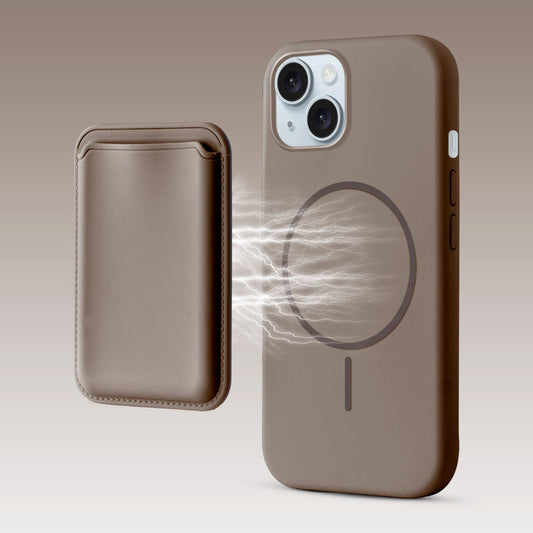 Silicon Magnetic Wireless Charging Back Case For Apple iPhone 15 with Detachable Card Holder