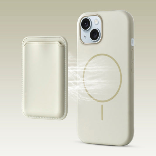 Silicon Magnetic Wireless Charging Back Case For Apple iPhone 15 with Detachable Card Holder