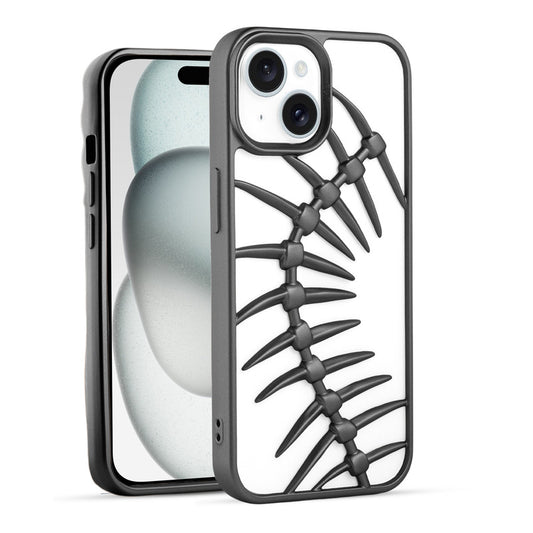 Spine Guard theme Fish Bone Textured Silicone Back Cover for Apple iPhone 15