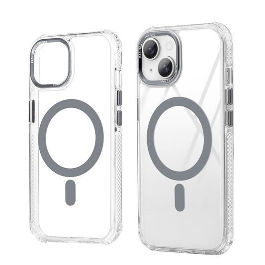 Premium Crystal Clear Hard Back Case For Apple iPhone 15 with Strong MagSafe Magnet & Colored Metal finish Ring Camera Protection