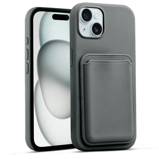 Silicon Magnetic Wireless Charging Back Case For Apple iPhone 15 with Detachable Card Holder