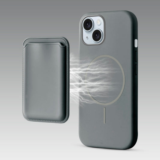 Silicon Magnetic Wireless Charging Back Case For Apple iPhone 15 with Detachable Card Holder