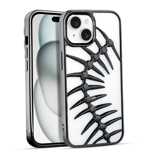 Spine Guard theme Fish Bone Textured Silicone Back Cover for Apple iPhone 15