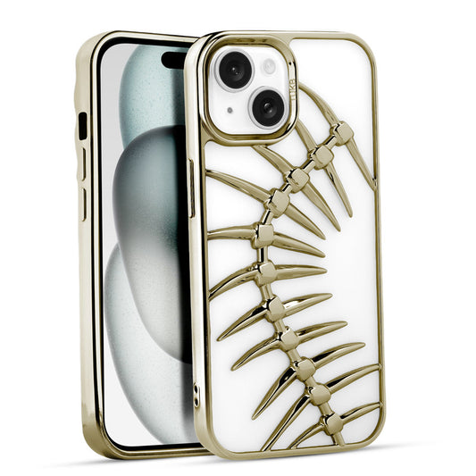 Spine Guard theme Fish Bone Textured Silicone Back Cover for Apple iPhone 15