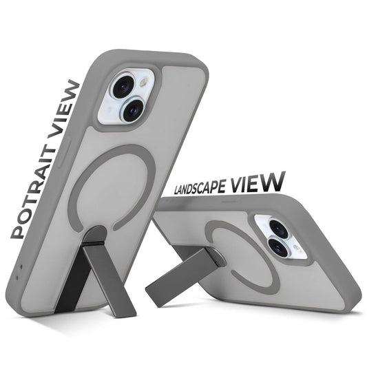 3-in-1 Frosted Back Case for Apple iPhone 15 with Magnetic Support, Vertical Stand & Silicone Grip