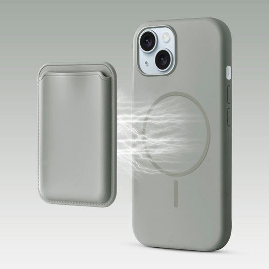 Silicon Magnetic Wireless Charging Back Case For Apple iPhone 15 with Detachable Card Holder
