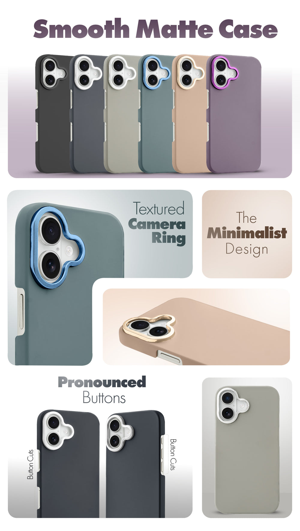 Detachable Ring Matte Case for Apple iPhone 16 Pro