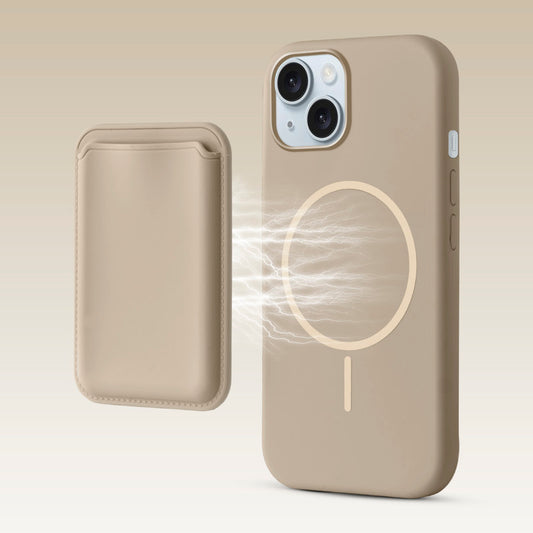 Silicon Magnetic Wireless Charging Back Case For Apple iPhone 15 with Detachable Card Holder