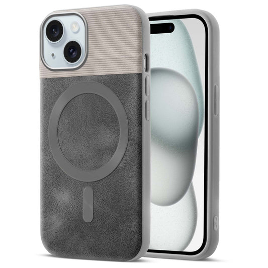 Smooth PU Leather MagSafe Back Cover for Apple iPhone 15