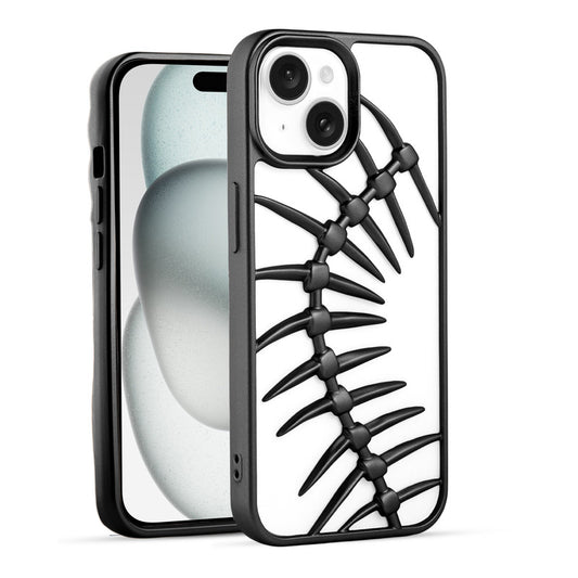Spine Guard theme Fish Bone Textured Silicone Back Cover for Apple iPhone 15