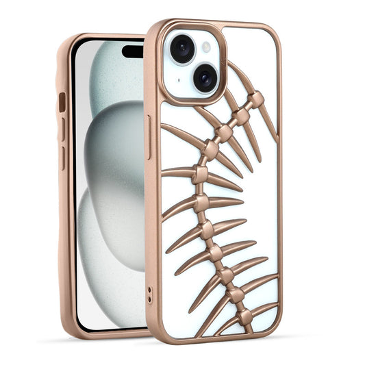 Spine Guard theme Fish Bone Textured Silicone Back Cover for Apple iPhone 15