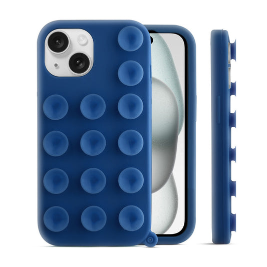 Glossy Colorful Liquid Silicone Comfort Grip Suction Case for Apple iPhone 15 with Soft Touch Matte Finish & Built in Suction Pads