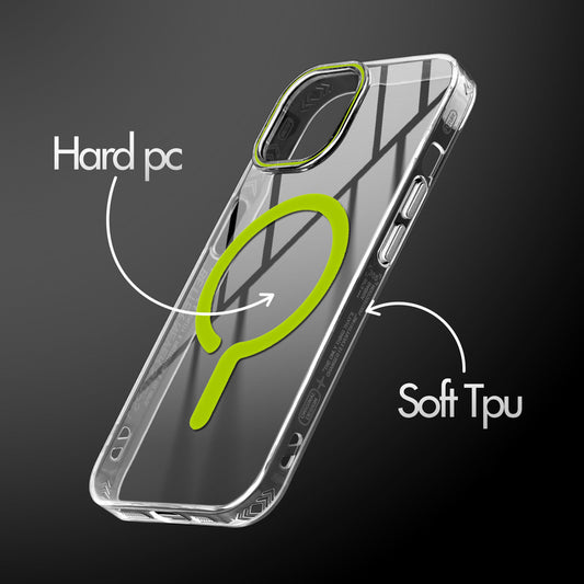 Crystal Clear Airbag Bumper MagSafe Compatible Back Case For Apple iPhone 15 with Metal Finish Buttons