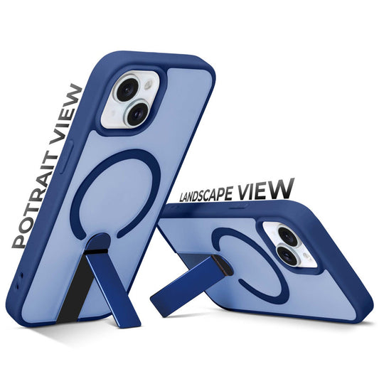 3-in-1 Frosted Back Case for Apple iPhone 15 with Magnetic Support, Vertical Stand & Silicone Grip