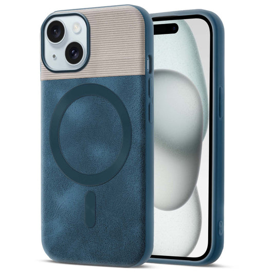 Smooth PU Leather MagSafe Back Cover for Apple iPhone 15