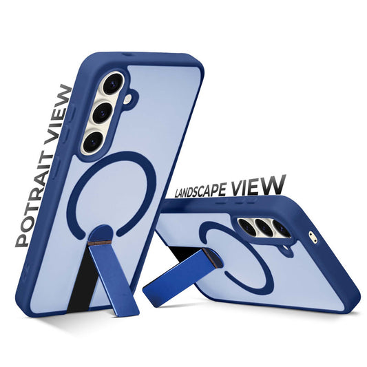 3-in-1 Frosted Back Case for Samsung S24 5G with Magnetic Support, Vertical Stand & Silicone Grip