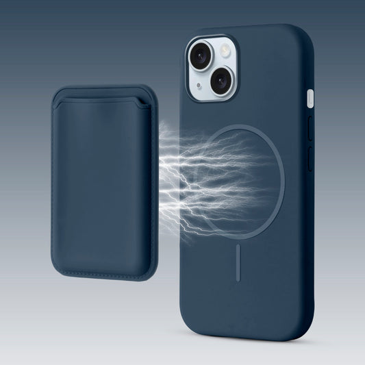 Silicon Magnetic Wireless Charging Back Case For Apple iPhone 15 with Detachable Card Holder