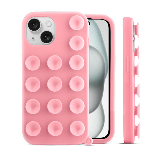 Glossy Colorful Liquid Silicone Comfort Grip Suction Case for Apple iPhone 15 with Soft Touch Matte Finish & Built in Suction Pads