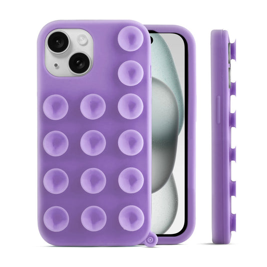 Glossy Colorful Liquid Silicone Comfort Grip Suction Case for Apple iPhone 15 with Soft Touch Matte Finish & Built in Suction Pads
