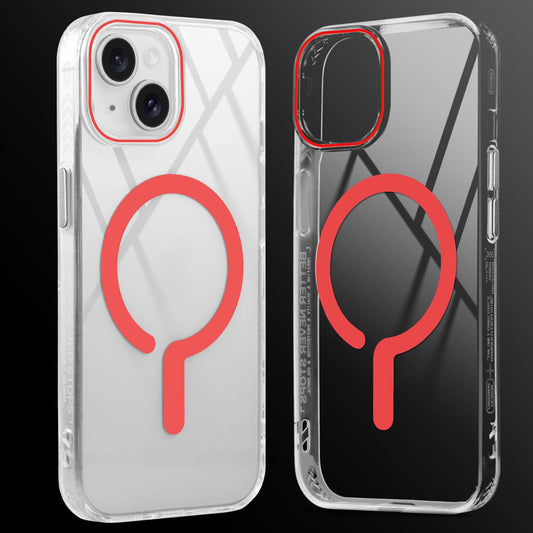 Crystal Clear Airbag Bumper MagSafe Compatible Back Case For Apple iPhone 15 with Metal Finish Buttons