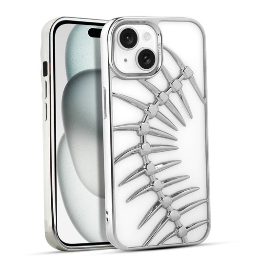 Spine Guard theme Fish Bone Textured Silicone Back Cover for Apple iPhone 15